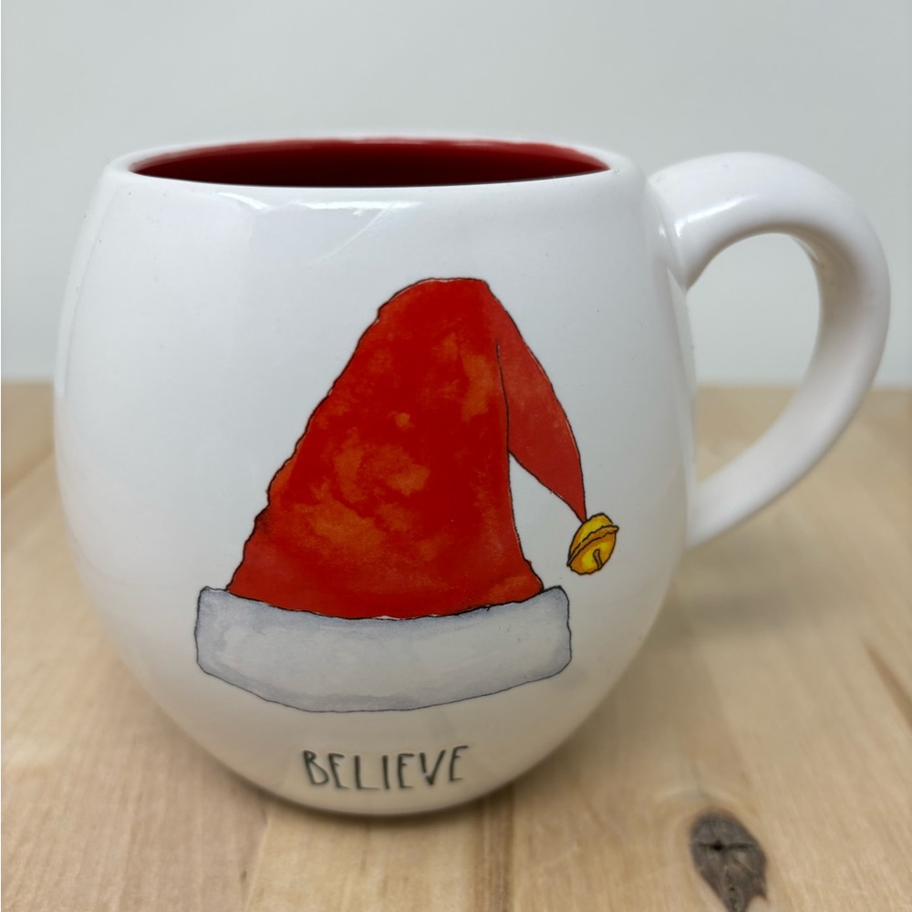 Rae Dunn BELIEVE Mug White Ceramic with Red Interior and Black LL New